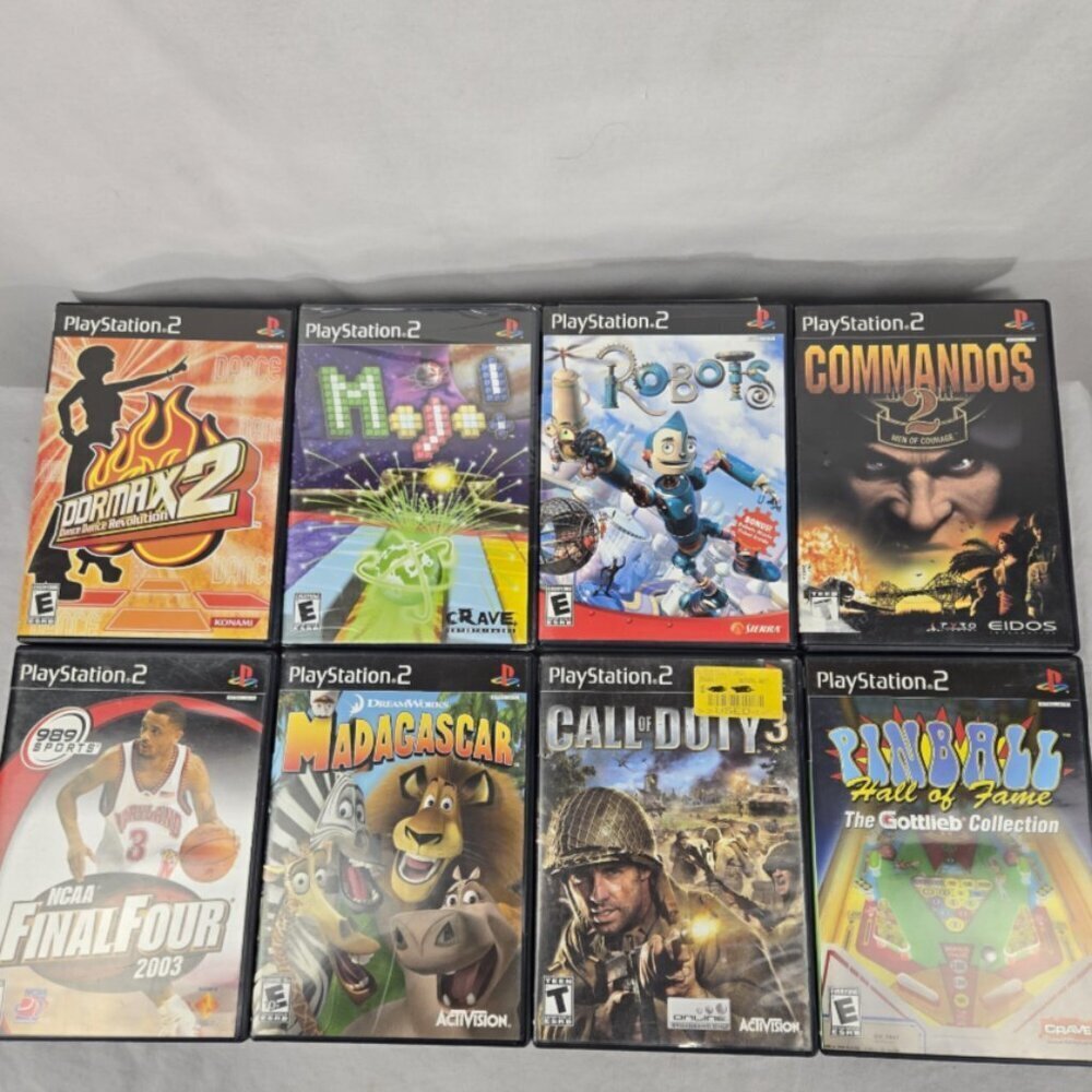 Lot Of 8 PlayStation 2 PS2 Games Ncaa Call Duty Pinball Commandos Robots Works